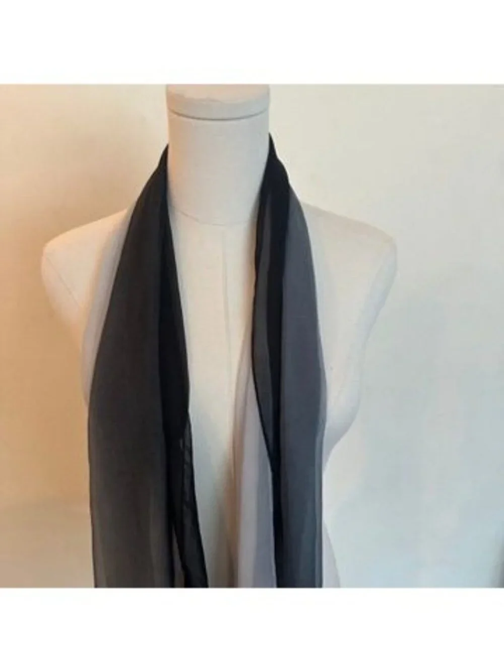 Sheer Silk Blend Black Gray Lightweight Scarf 20x75 Inches Hombre Gauzy Long